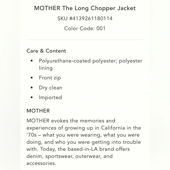 NWT M Mother Denim The Long Chopper Black Moto Trench Jacket Trench Coats